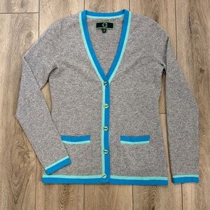 C. Wonder Cashmere Gray w/ Mint & Teal Trim Cardigan Sweater - Medium